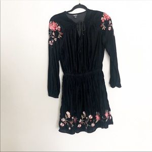 a.n.a. Black Velvet Embroidered Dress